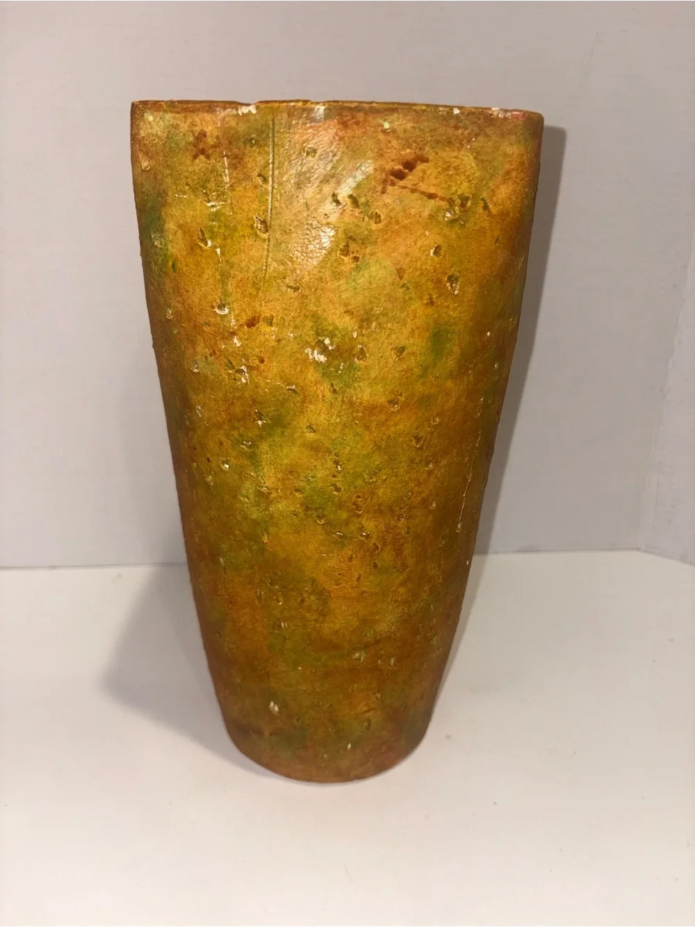 Vintage Handcrafted Green and Terracotta Flower Accent Vase -